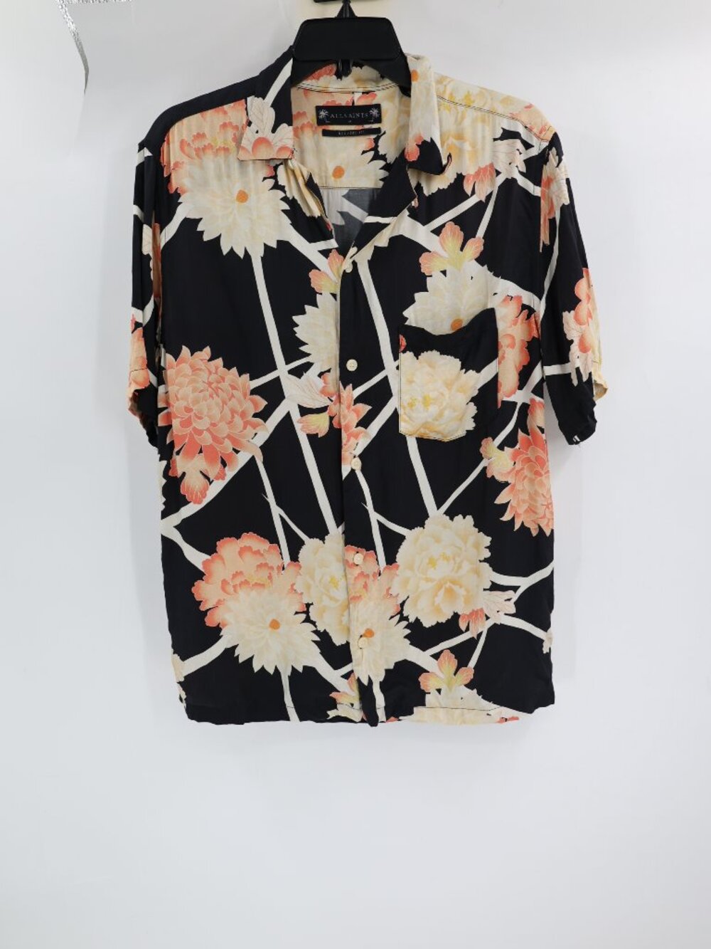 ALL SAINTS Shirt Mens Medium Sakura Floral Short Sleeve Button Up Relaxed Fit
